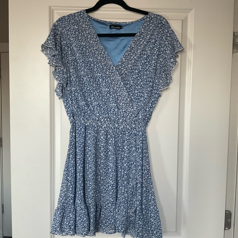 Blue Ruffled Wrap Mini Sundress from France